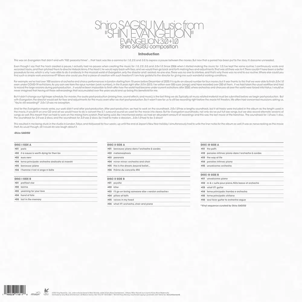 SHIRO SAGISU - Music From "Shin Evangelion" Evangelion: 3.0+1.0 SHIRO SAGISU - Music From "Shin Evangelion" Evangelion: 3.0+1.0