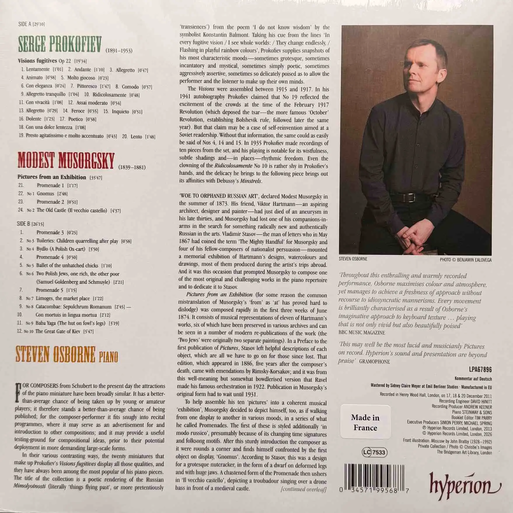 ПРОКОФЬЕВ С.С., МУСОРГСКИЙ М.П., STEVEN OSBORNE - Мимолетности | Картинки с выставки ПРОКОФЬЕВ С.С., МУСОРГСКИЙ М.П., STEVEN OSBORNE - Мимолетности | Картинки с выставки