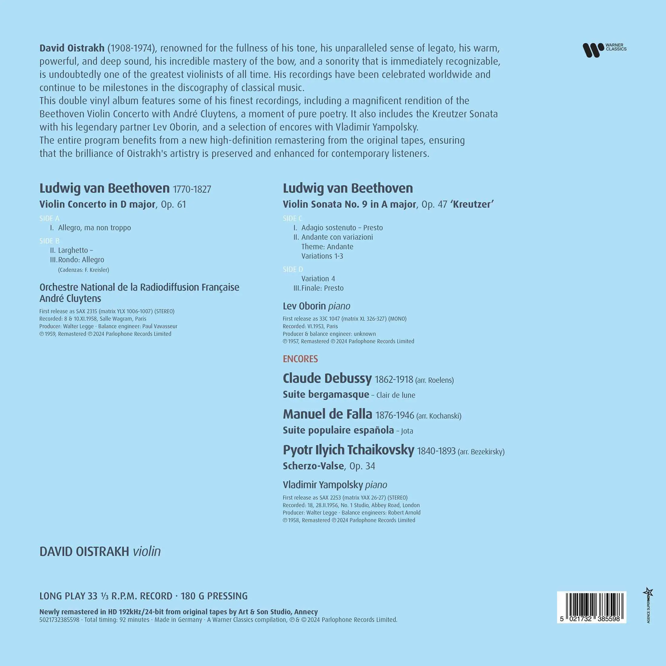 DAVID OISTRAC - Beethoven Violin Concerto, Kreutzer Sonata, Encores DAVID OISTRAC - Beethoven Violin Concerto, Kreutzer Sonata, Encores