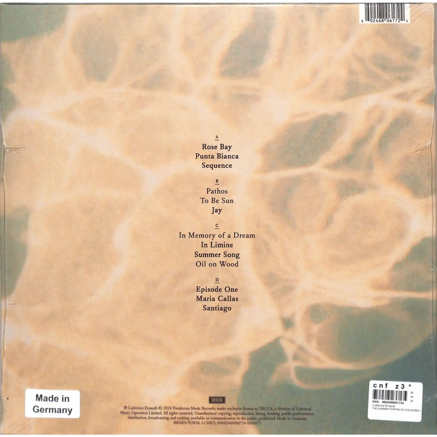 LUDOVICO EINAUDI - The Summer Portraits (turquoise) LUDOVICO EINAUDI - The Summer Portraits (turquoise)