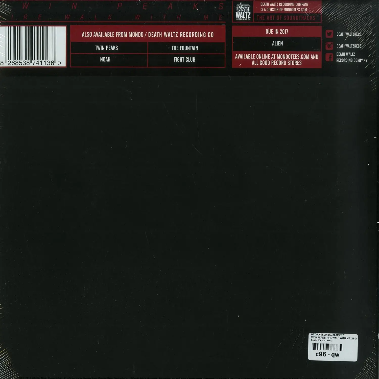 ANGELO BADALAMENTI - Twin Peaks: Fire Walk With Me O.S.T. (red & black marbled) ANGELO BADALAMENTI - Twin Peaks: Fire Walk With Me O.S.T. (red & black marbled)