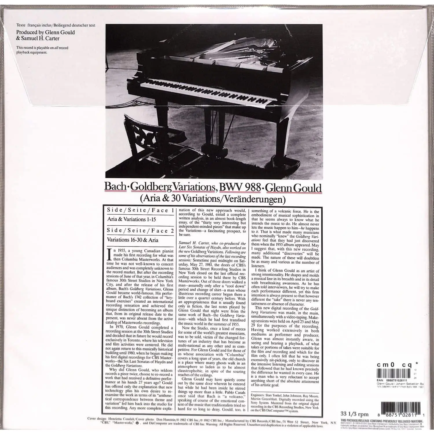 GLENN GOULD & JOHANN SEBASTIAN BACH - The Goldberg Variations 1981 Recording