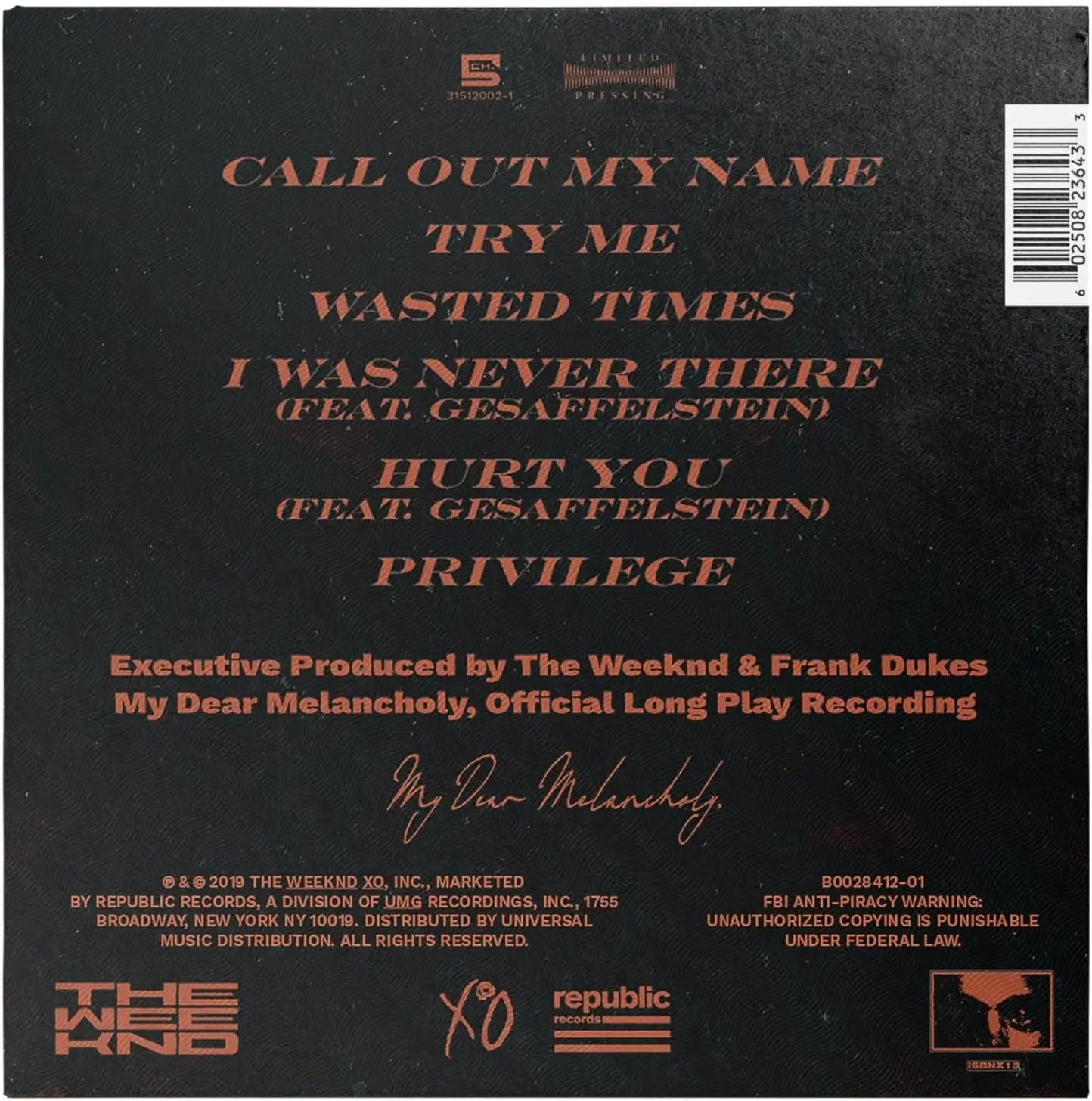 THE WEEKND - My Dear Melancholy THE WEEKND - My Dear Melancholy