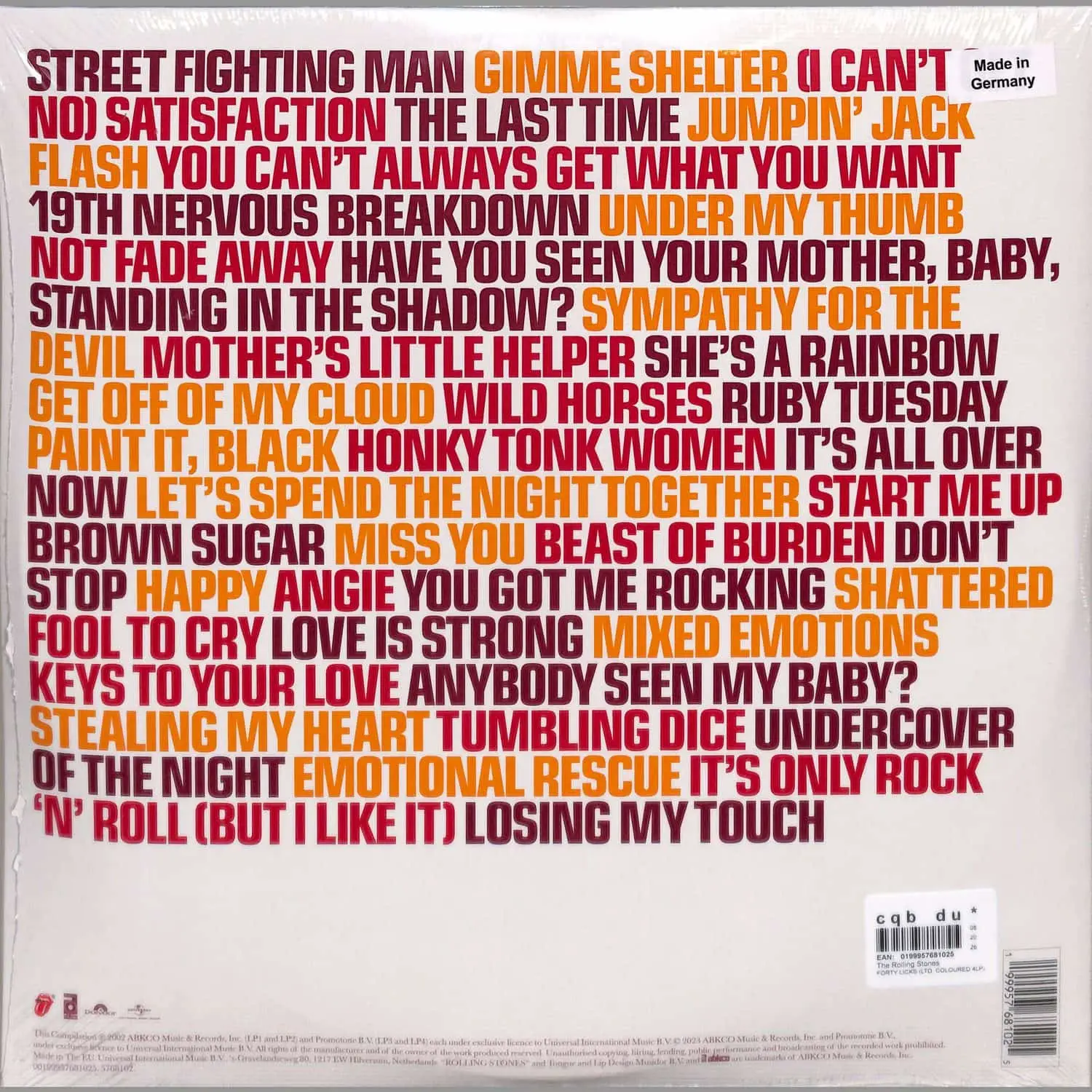 THE ROLLING STONES - Forty Licks (red + yellow + blue + orange)
