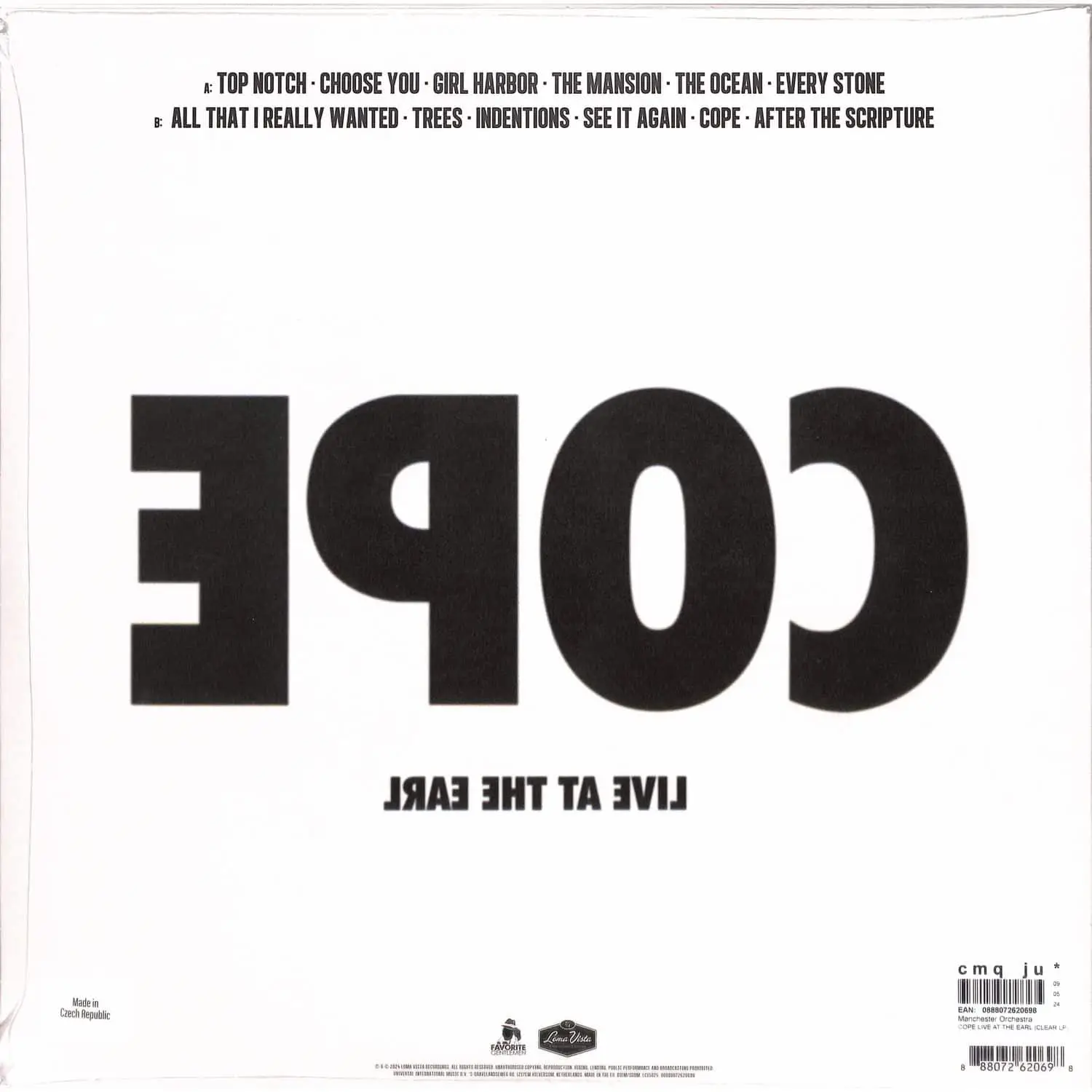 MANCHESTER ORCHESTRA - Cope Live at the Earl (clear) MANCHESTER ORCHESTRA - Cope Live at the Earl (clear)